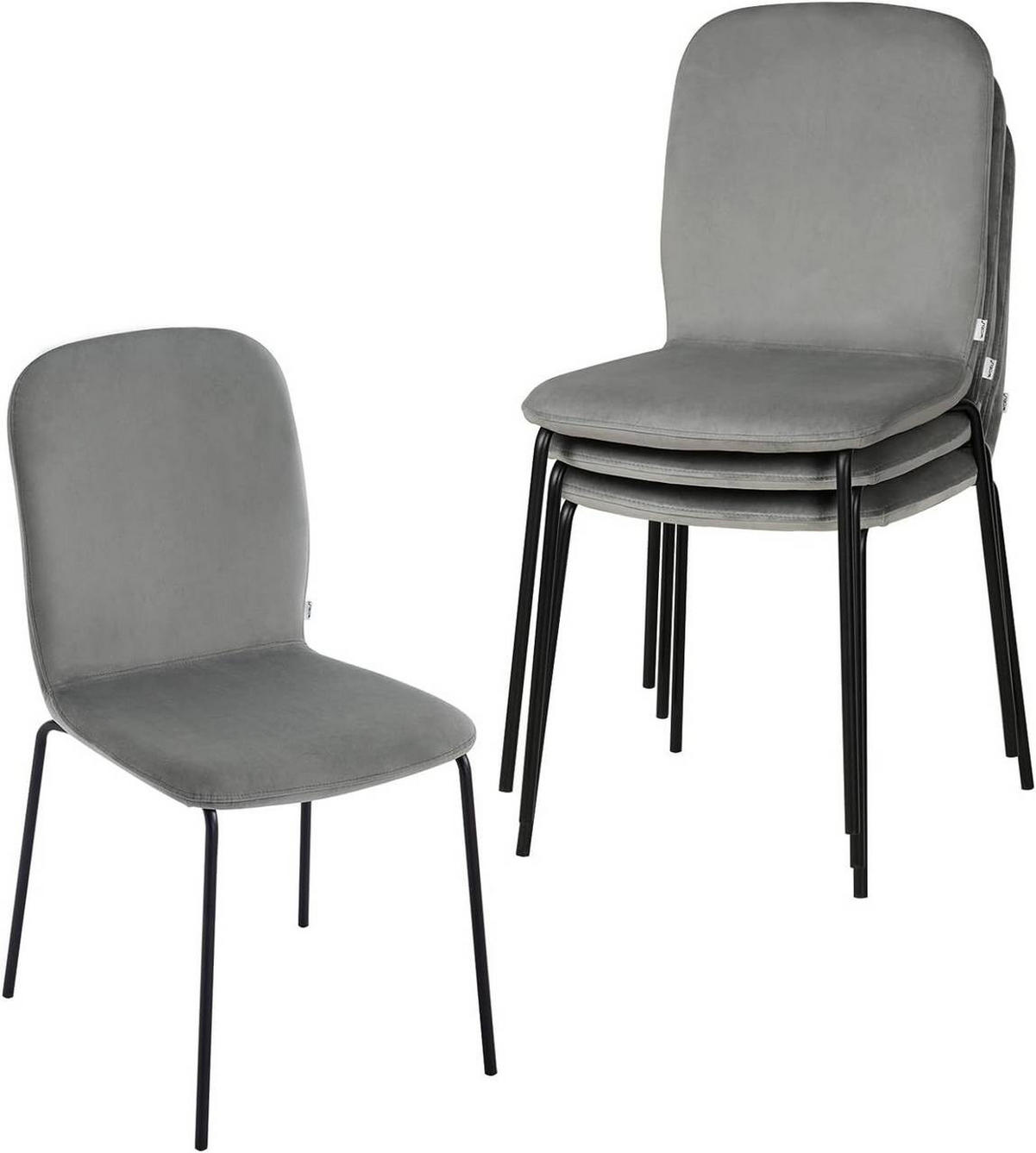 ESSZIMMERSTUHL 4er Set, Stapelstuhl, Samt, Dunkelgrau - Dunkelgrau/Schwarz, Textil/Metall (44/86/58.5cm) - Woltu