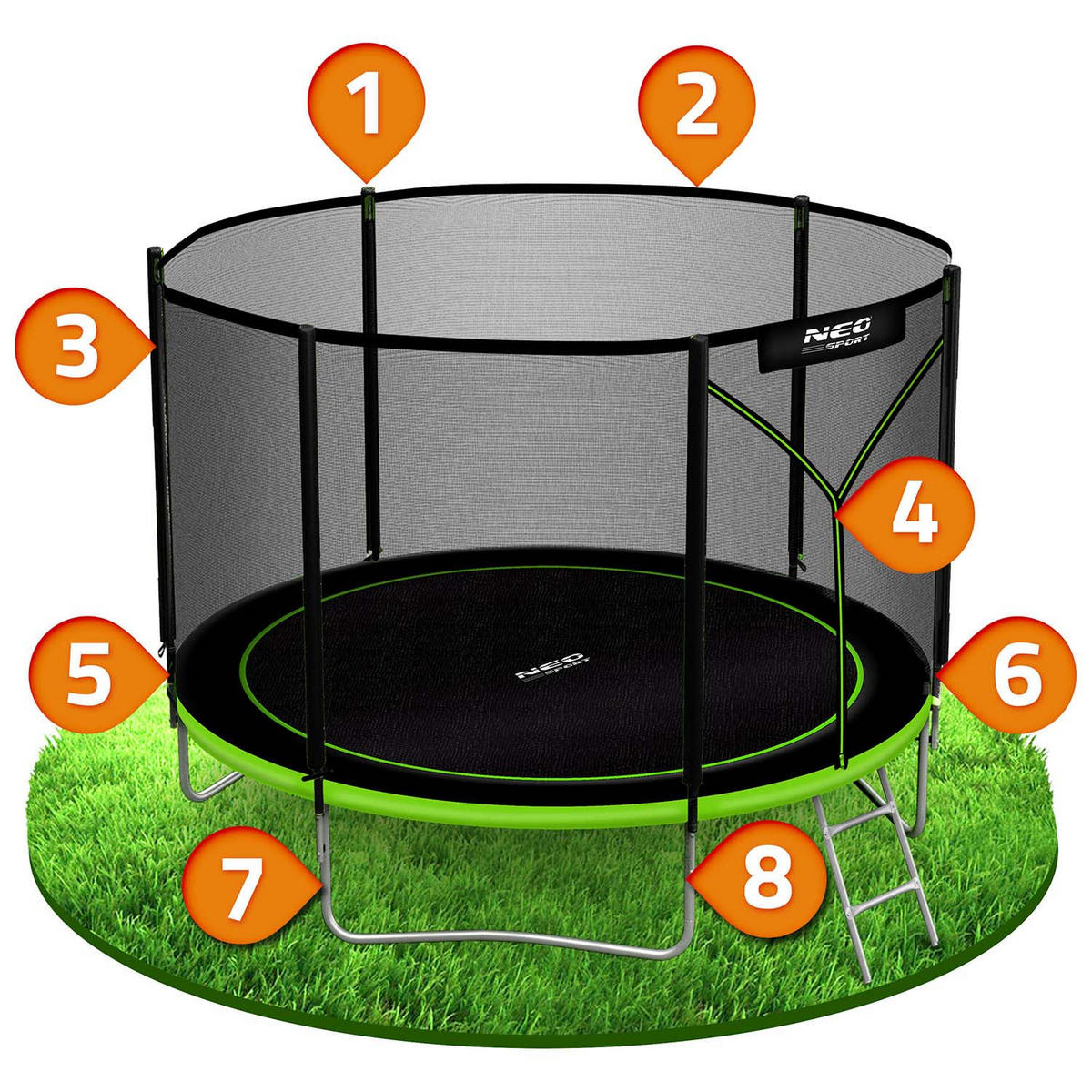 GARTENTRAMPOLIN 10 ft/312 cm mit Außennetz und Leiter - Grün, Metall (312/312cm)