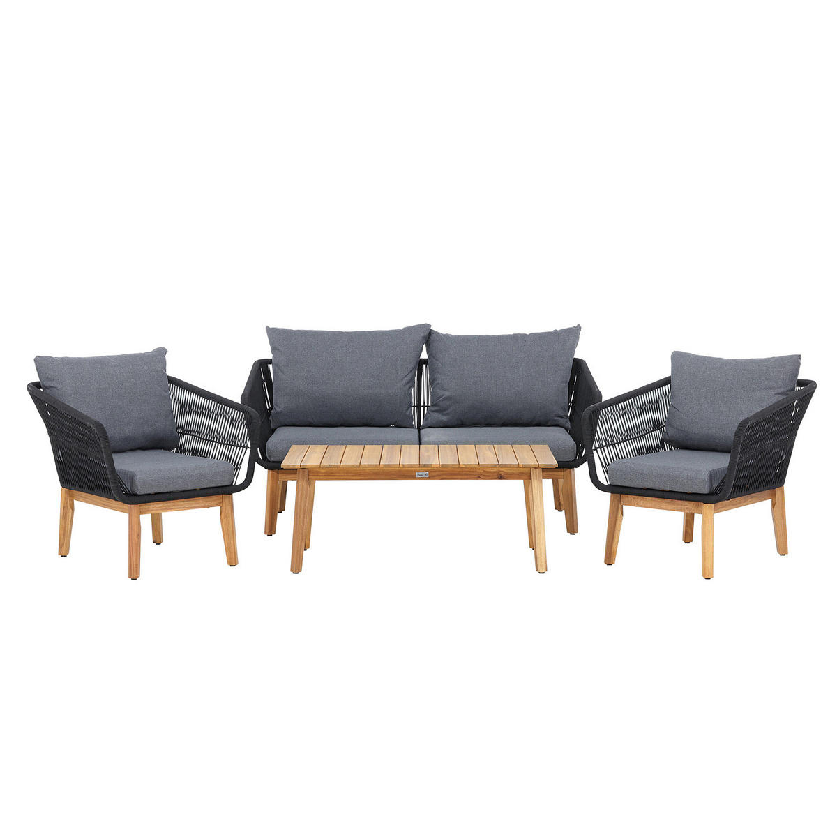 LOUNGESET - 4-teilig - Schwarz/Braun, Holz - home24