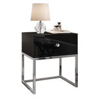 NACHTTISCH BLANCO GLAMOUR Schwarz Hochglanz auf verchromtem Gestell Kristallgriff - Schwarz Hochglanz, Holzwerkstoff (45/53/36.6cm) - Lookway