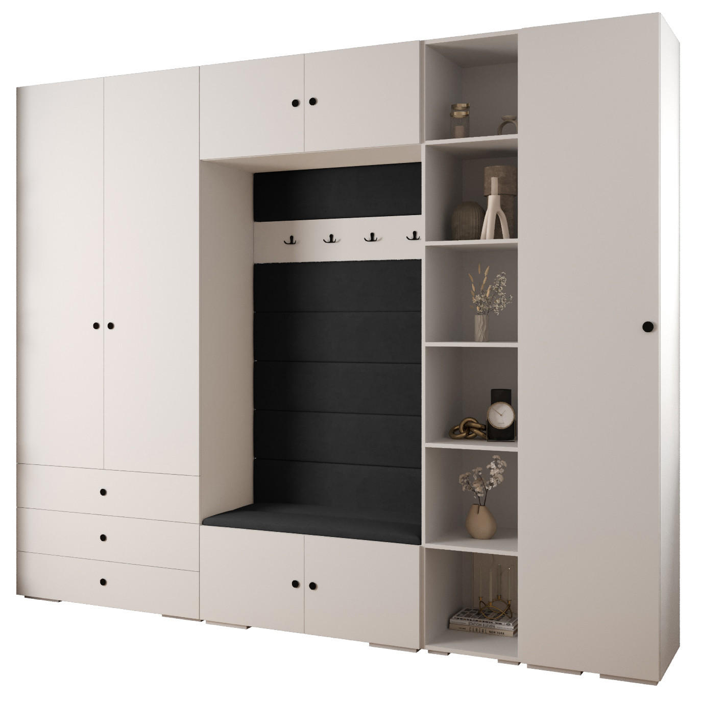 Abiks Möbel Garderoben-Set Weiß, Schwarz, Schwarz 290x236.7x47 cm