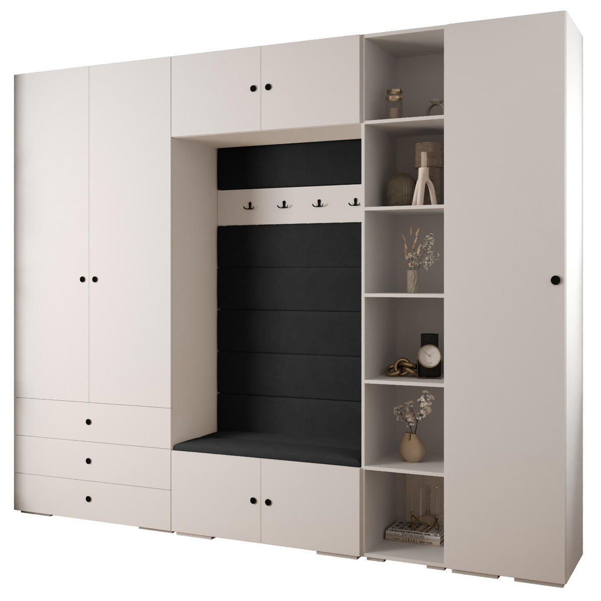 GARDEROBEN-SET 236,7/290/47 - Schwarz/Weiß, Holz/Kunststoff (290/236.7/47cm) - Abiks Möbel