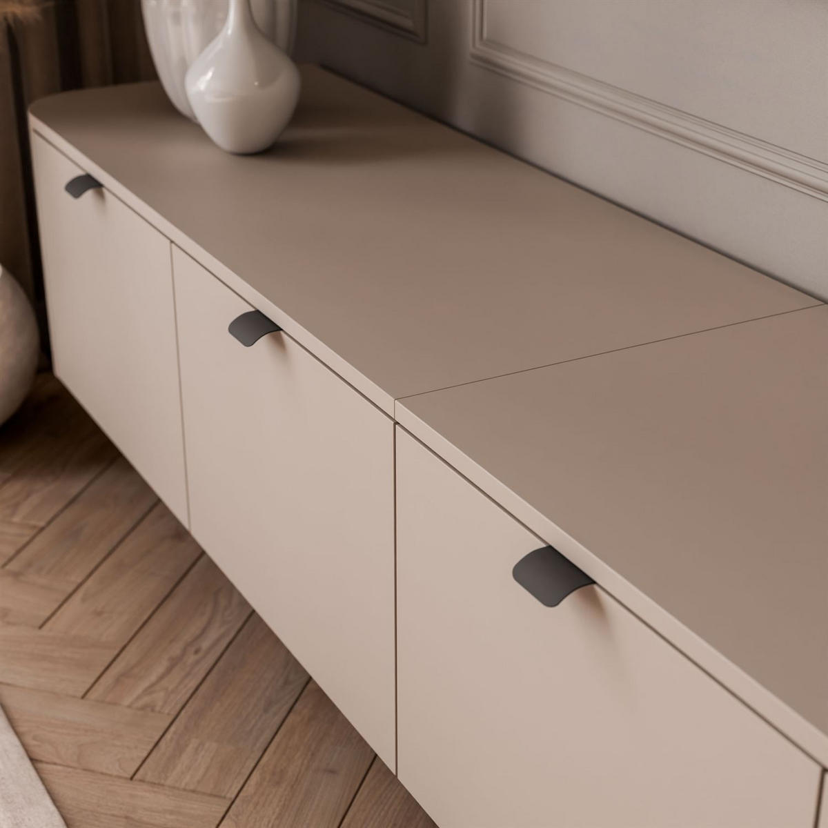 TV-HÄNGESCHRANK CELESTE mit LED-Beleuchtung, Schwarze Griffe - Kaschmir, Holzwerkstoff (200/33.5/40cm) - Lookway