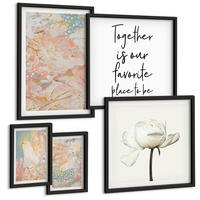 BILDER SET 5er Set - 50x50 cm & 20x30 cm & 40x60 cm Schwarzer Rahmen - Abstrakte Pastellmuster - Schwarz, Kunststoff (40/60cm) - TULUP