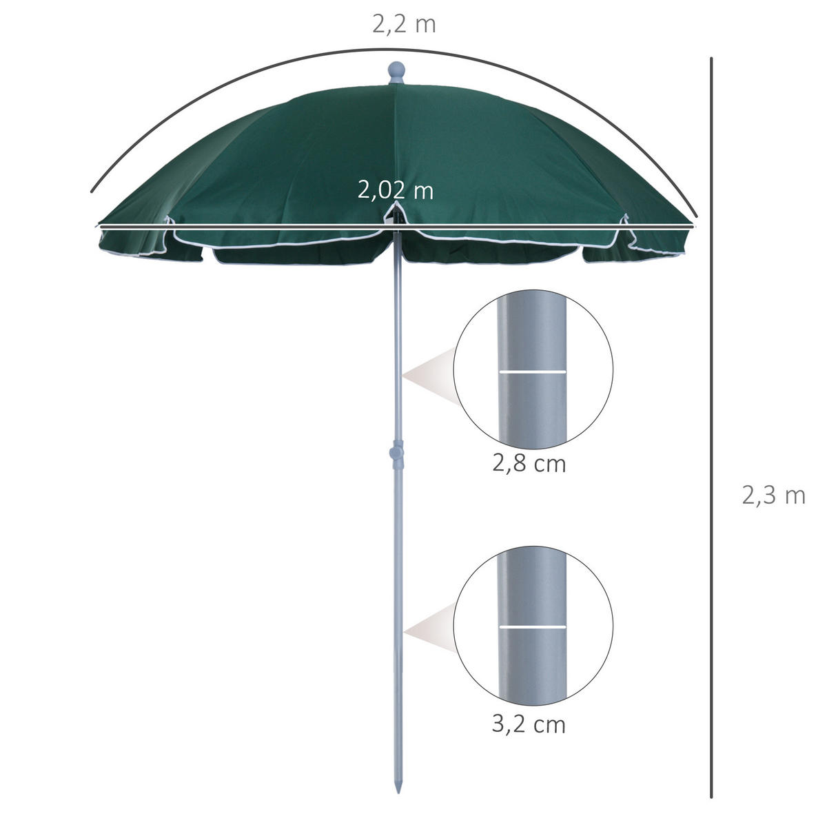 SONNENSCHIRM DE-11442 neigbar, octogonal, Ø 2 m Grün - Grün, Metall (202/202cm) - ComfortXL
