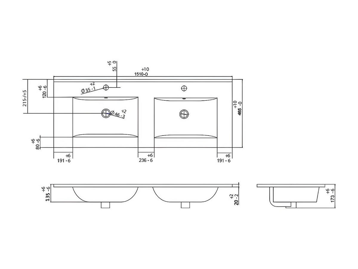 EINBAUWASCHBECKEN rechteckig - 151 x 46,5 cm - Keramik - Weiß - MOTIAC - Weiß, Keramik (151/17.3/46.5cm) - Vente-Unique