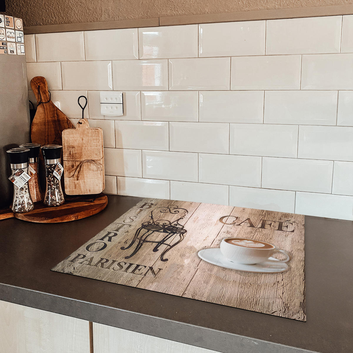 HERDABDECKPLATTE Bistro Parisien - Café - Kaffee - Jahrgang 57x51 cm - Cappuccino, Kunststoff (57.6/0.2/51.6cm) - MuchoWow