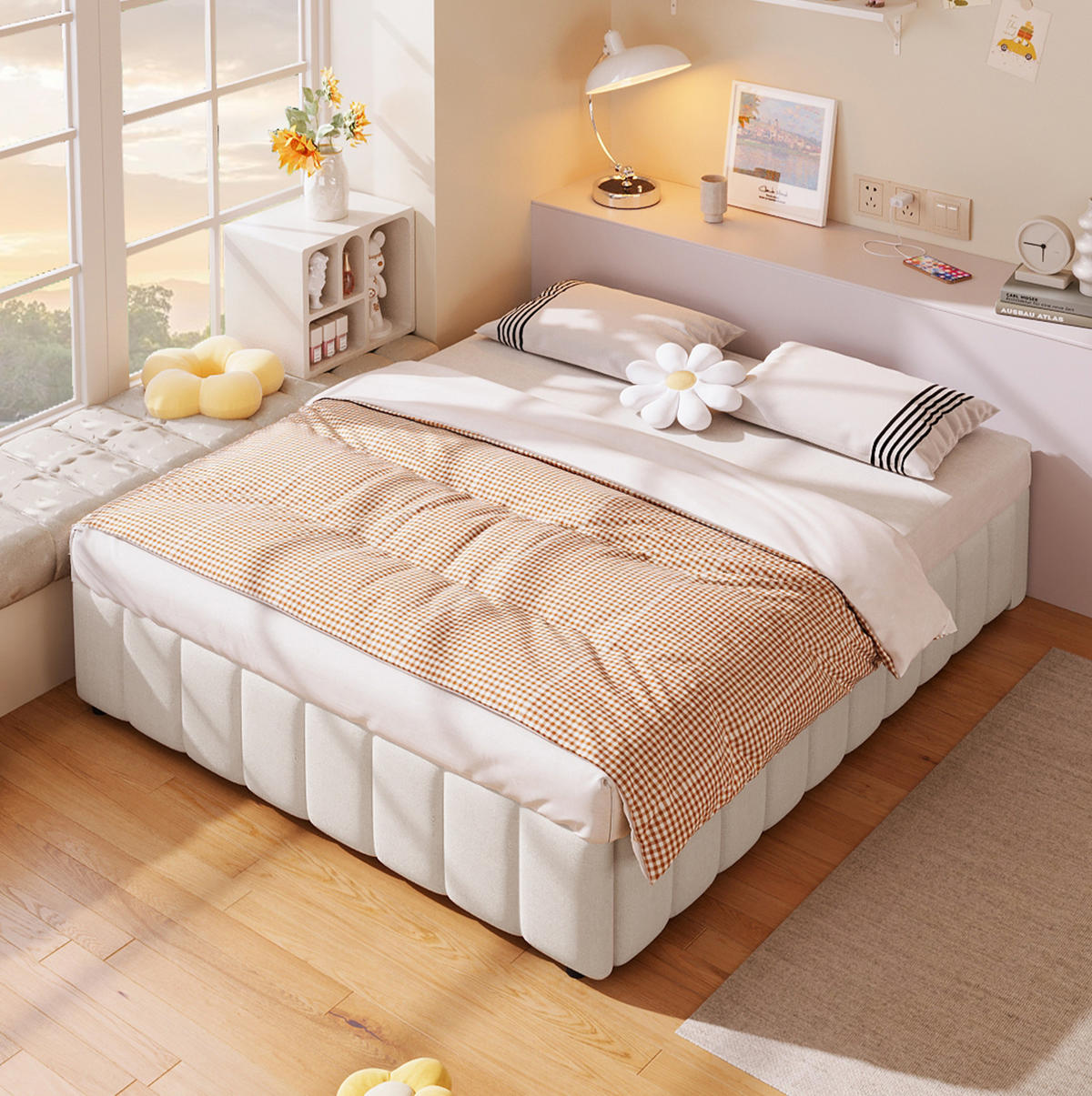 POLSTERBETT mit hydraulischem Stauraum 140x200 cm Leinen Beige - Beige, Metall (140/200cm) - Meubliv