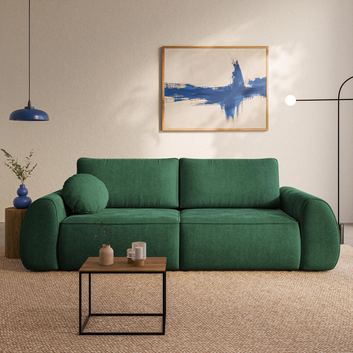 BETTSOFA ZEFEO Grün Kordstoff mit Schlaffunktion - Grün, Textil (264/96/106cm) - MASSENO