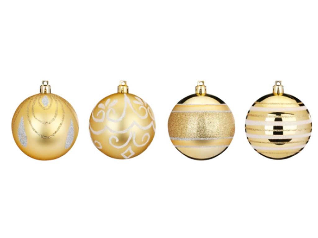 WEIHNACHTSORNAMENTE 4er-Set Ornamente mit Dekor gold matt / glänzend 8 cm - Goldfarben, Kunststoff (8/8/8cm) - LAALU