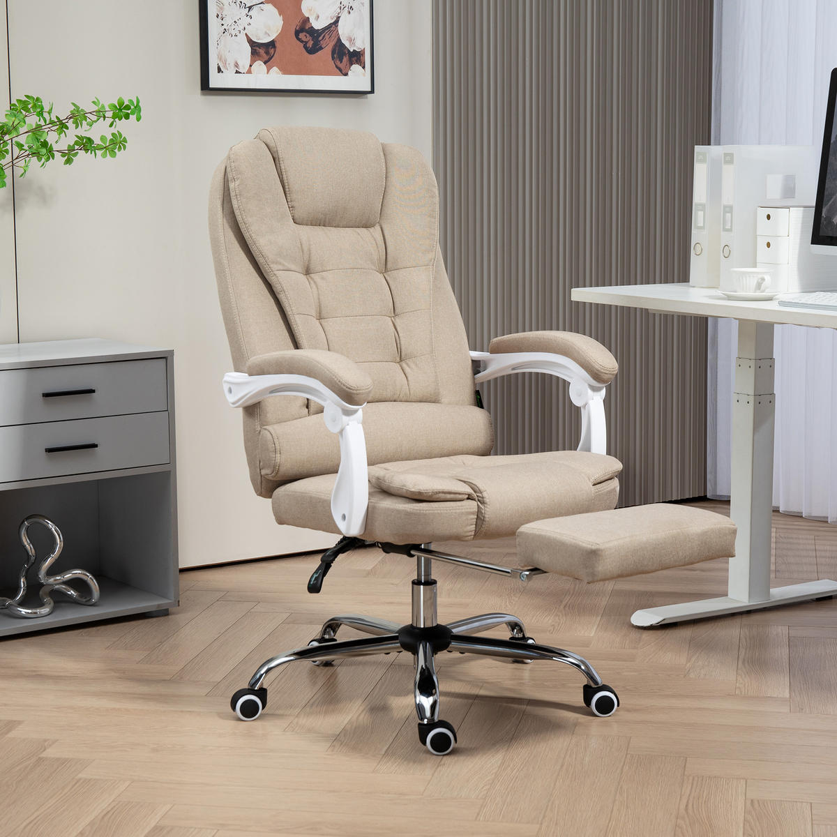 CHEFSESSEL DE-11716 mit Fußstütze & neigbarer Rückenlehne Beige - Beige, Textil (70/118/66cm) - ComfortXL