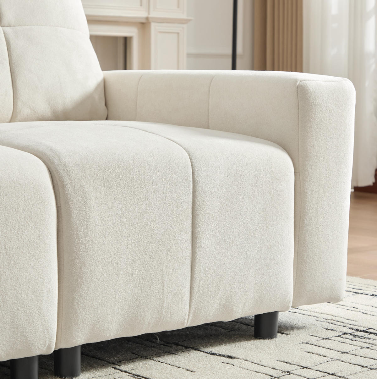 3-SITZER-SOFA aus Chenille 213x94x84 cm Beige-Weiß mit Schlaffunktion, verstellbarer Sitztiefe und hoher Belastbarkeit - Beige, Kunststoff (213/84/94cm) - Modfu