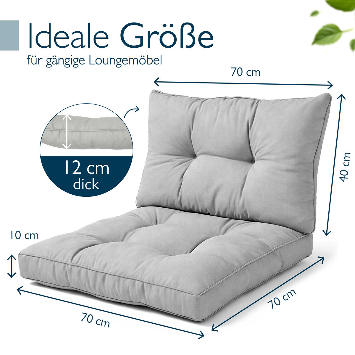 LOUNGEKISSEN Xluna Sitz 70x70x10cm mit Rücken 70x40x12cm Hellgrau (2tlg) - Hellgrau, Textil (70/70cm) - Beautissu 