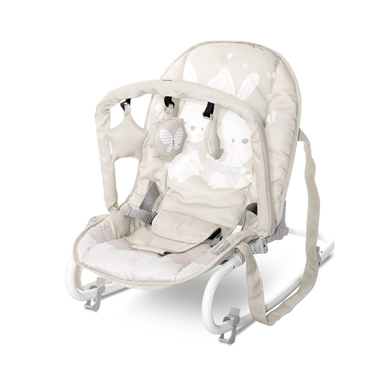 BABYWIPPE Eliza beige-weiß Spielbogen, Tragegriffe, 3-Punkt-Gurt, arretierbarer Schwingeffekt - Beige, Metall - Lorelli