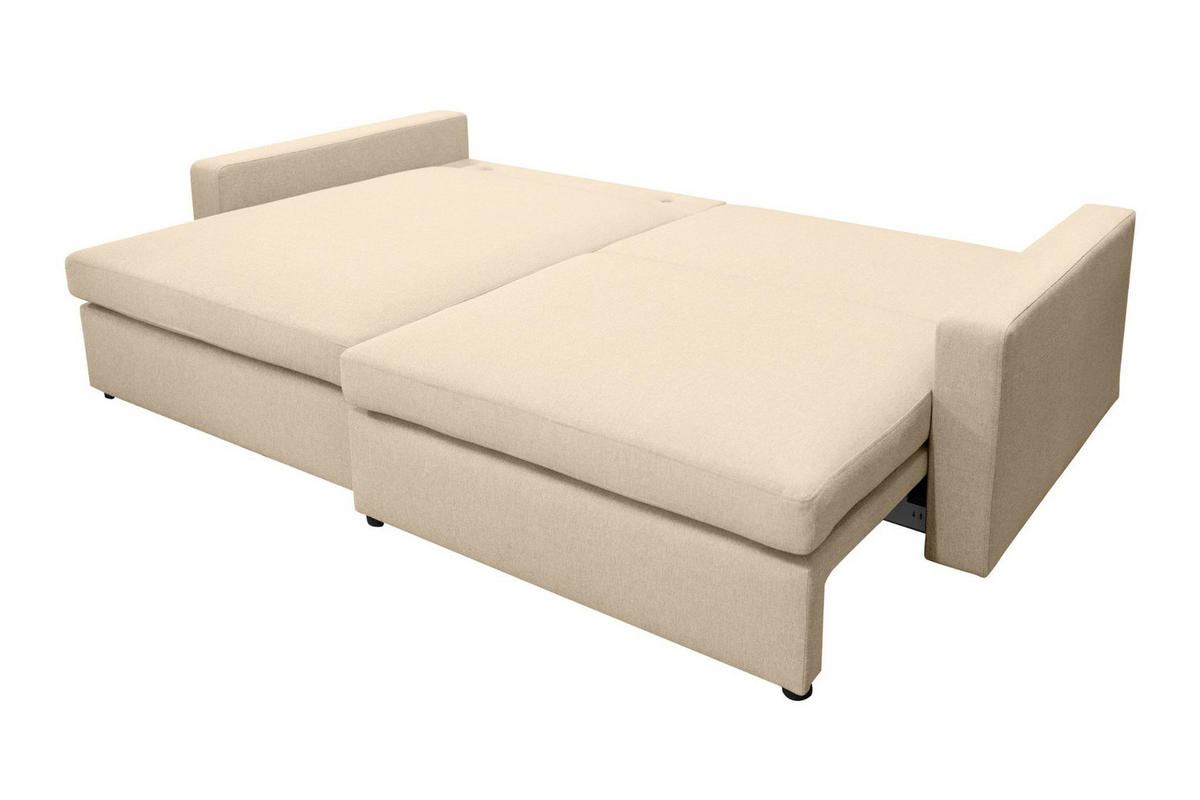 ECKSOFA Mit Schlaffunktion Und Bettzeugablage LUBEKA Stoff Faro Ecru Links - Ecru, Holz (140/147cm) - Kaiser Möbel