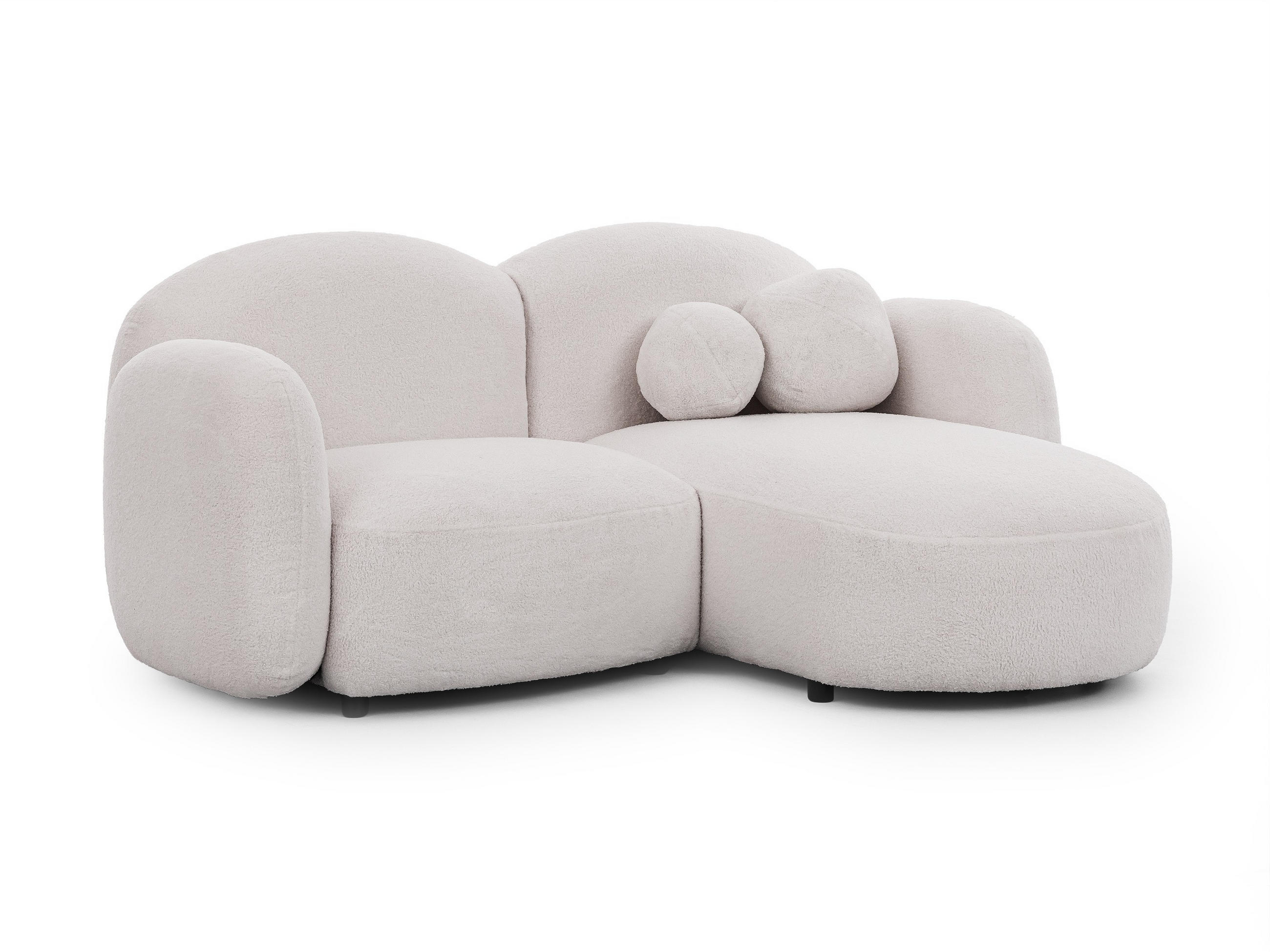 ECKSOFA Nuvola mit abgerundetem Design Weiß Bouclé-Stoff - Ottomane Rechts - Schwarz/Weiß, Holz/Kunststoff (190/146cm) - S-Style Möbel