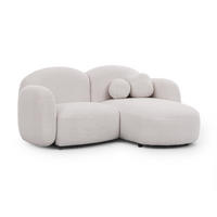 ECKSOFA Nuvola mit abgerundetem Design Weiß Bouclé-Stoff - Ottomane Rechts - Schwarz/Weiß, Holz/Kunststoff (190/146cm) - S-Style Möbel