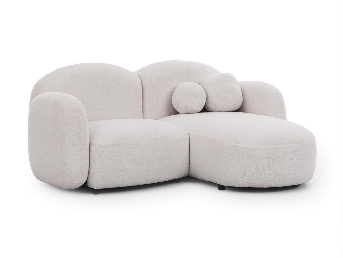 ECKSOFA Nuvola mit abgerundetem Design Weiß Bouclé-Stoff - Ottomane Rechts - Schwarz/Weiß, Holz/Kunststoff (190/146cm) - S-Style Möbel