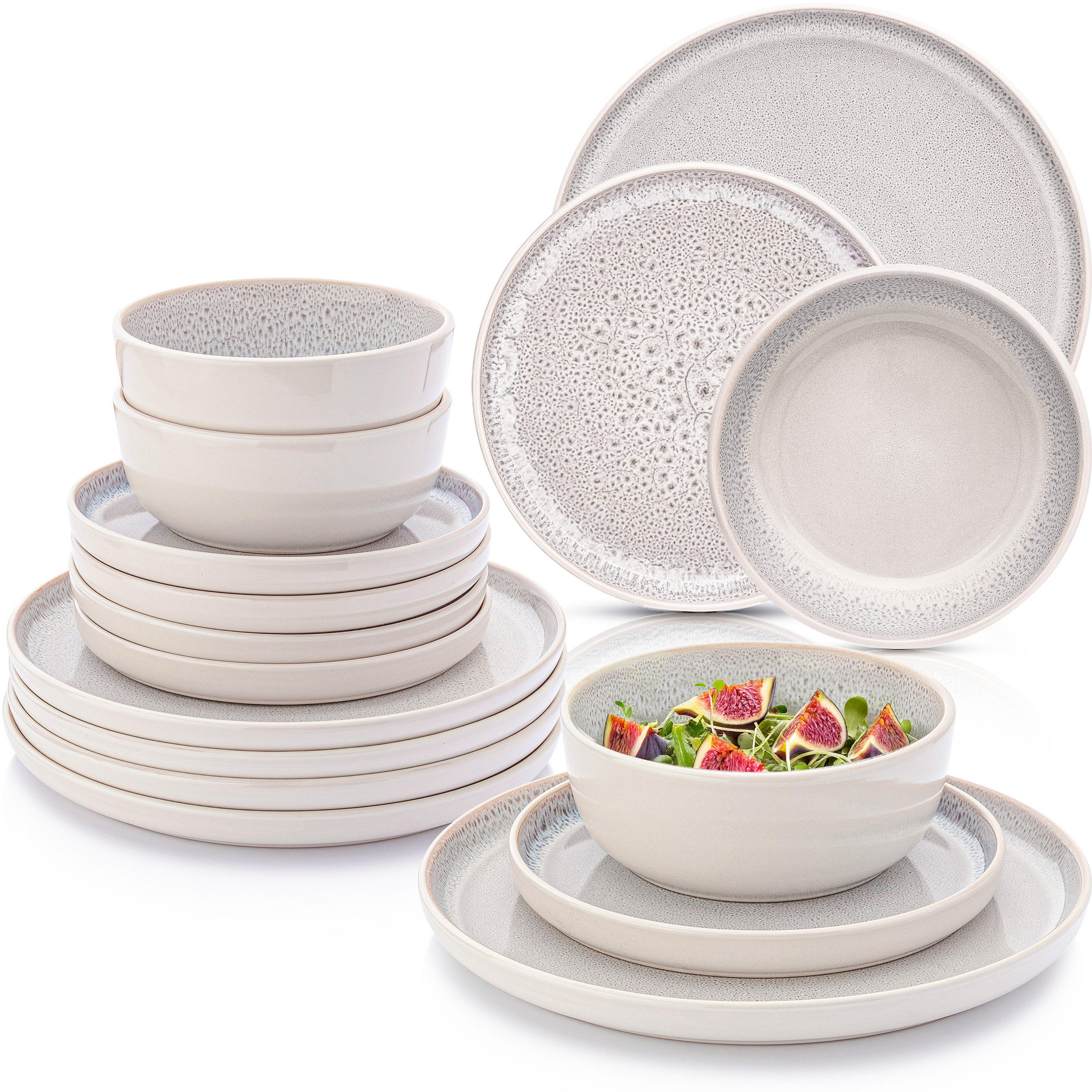 TAFELSERVICE KRETA - 18 teilig aus Steingut - Creme, Stein (27/6.5/27cm) - Sänger