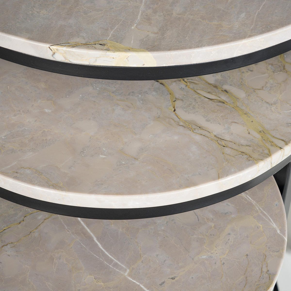 BEISTELLTISCH-SET - Marmor Grau / Schwarz, 3-teilig - Schwarz/Grau, Stein/Metall (45/45/45cm) - home24