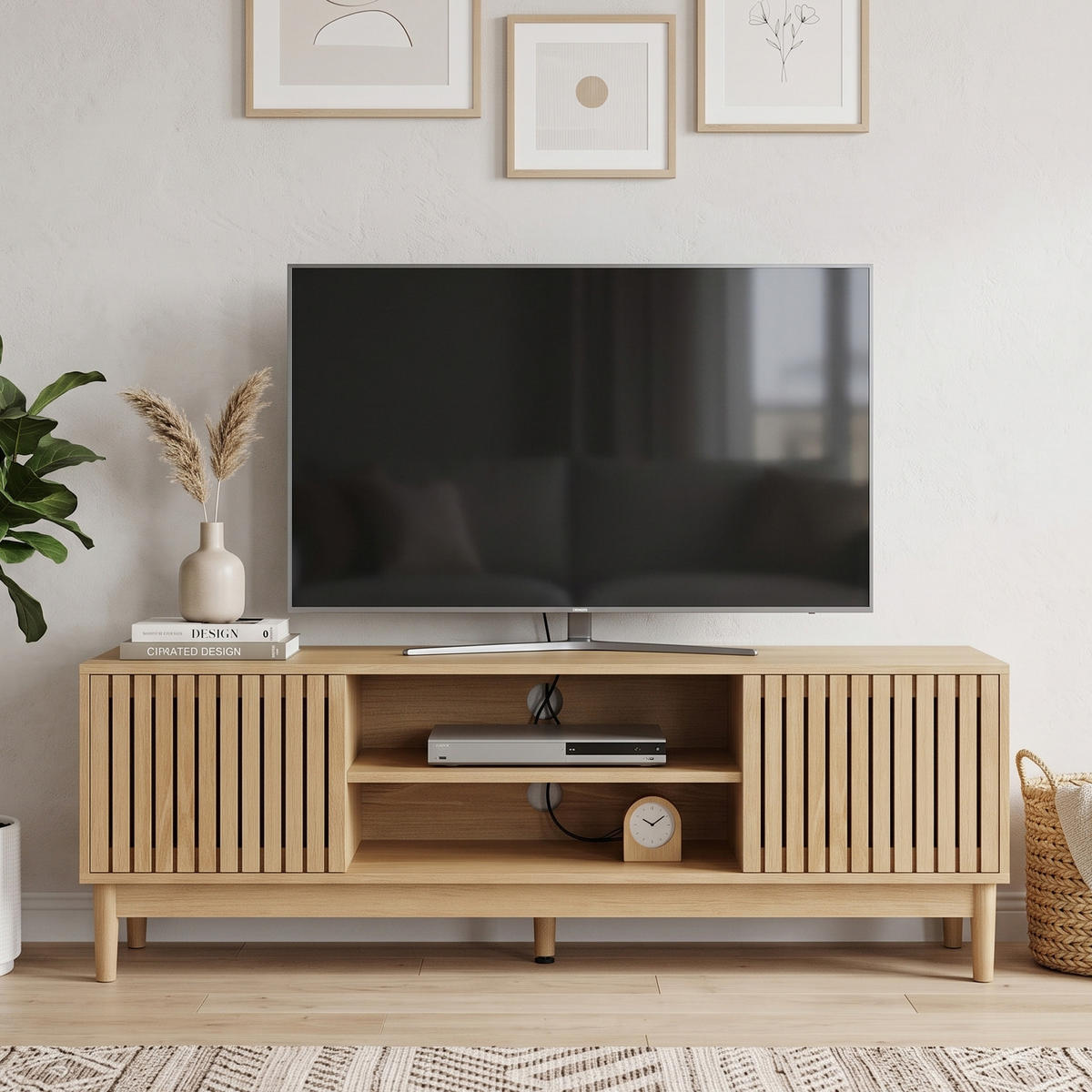 TV-LOWBOARD eichen-optik & lamellen-design - Eichefarben, Holzwerkstoff (140/48/39cm) - Urban Meuble
