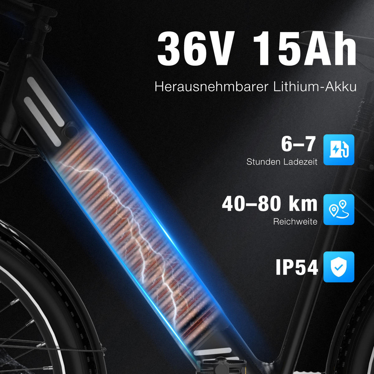 E-BIKE City BK18 27,5 *2,8 zoll mit Samsung 36V15Ah Akku bis zu 80km, 7 Gang - Schwarz, Metall (27cm) - COLORWAY