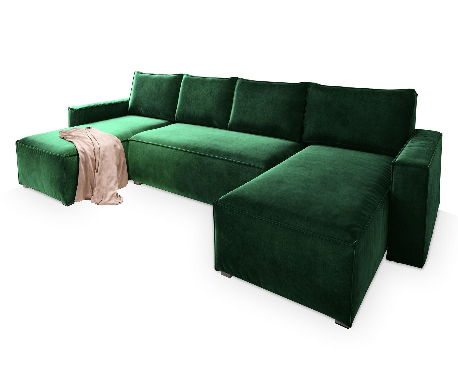 ROHOVÁ SEDAČKA DENI tmavě zelená - šedá/tmavě zelená, dřevo/textil (295/140cm) - MASSENO
