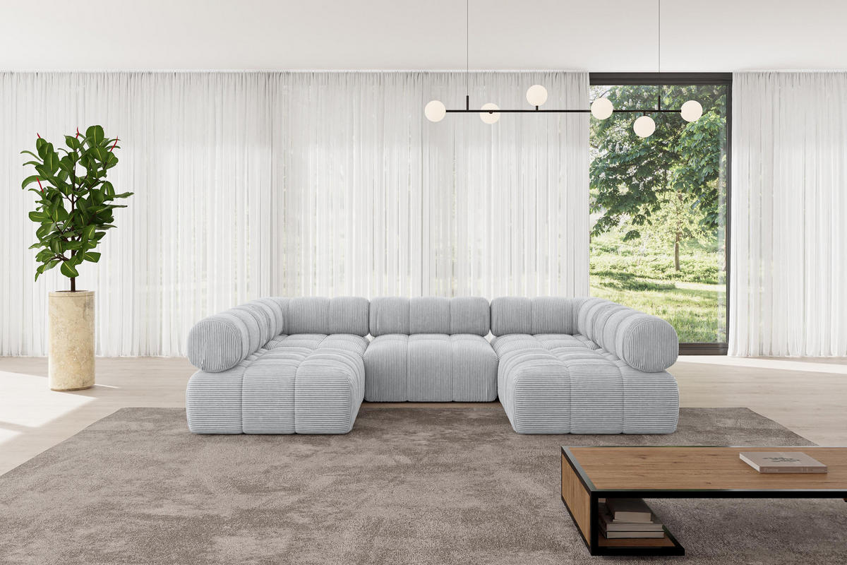WOHNLANDSCHAFT modulares Sofa Garvo-U1 - 285x190x70 cm Grau Cord - Grau, Holzwerkstoff/Textil (285/70/190cm) - ALTDECOR