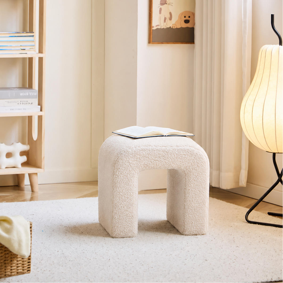 HOCKER Wolle Weiß - Weiß, Textil (41/36/35cm) - Nordlys