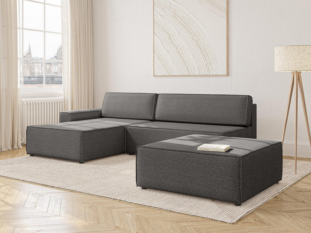 ECKSOFA Lummo La mit Schlaffunktion, Graphit - Graphitfarben, Textil (363/185cm) - Fedve