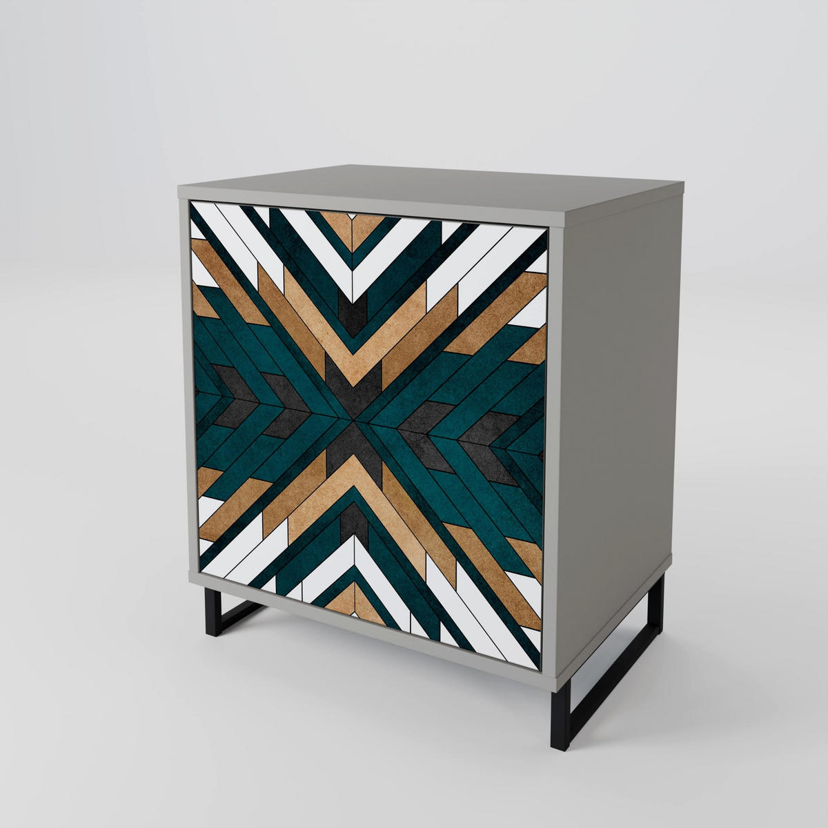 SIDEBOARD ARTISTIC GEOMETRY, Grau, 57,5x42x77,5 cm, Schräge Buchenholzfüße - Buchefarben/Multicolor, Holzwerkstoff/Buchenholz (57.5/77.5/42cm) - SpaceRebels