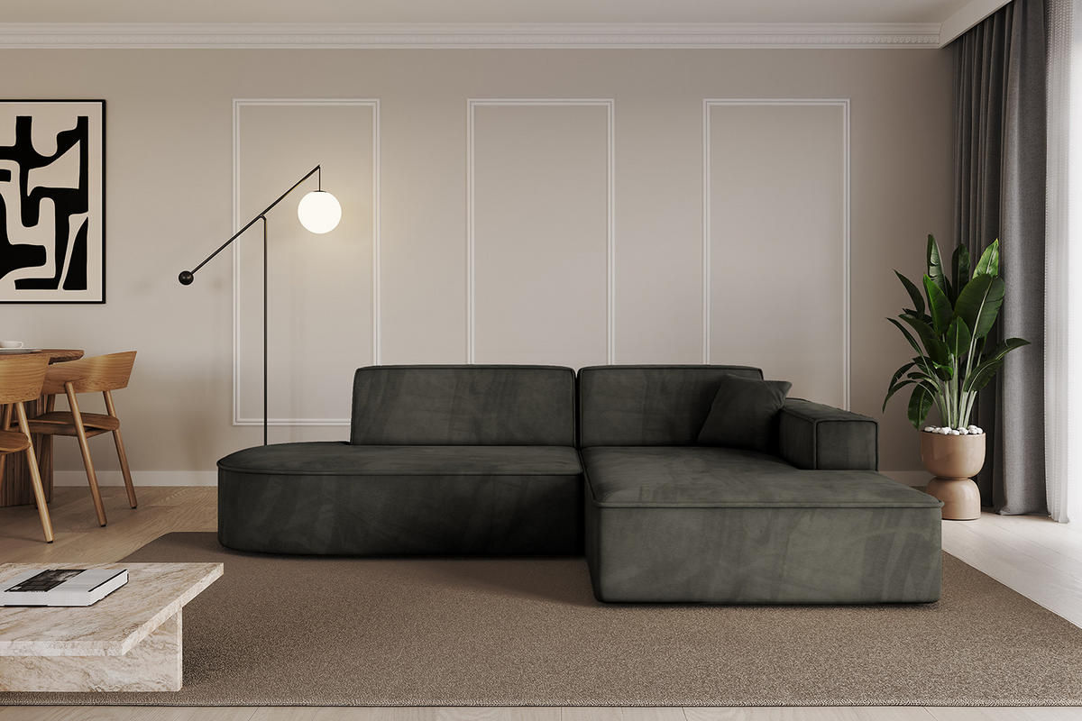 ECKSOFA Ottomane Rechts IREA-L1-v4 - 232x165x77 cm Schwarz - Schwarz, Holzwerkstoff/Textil (232/165cm) - ALTDECOR