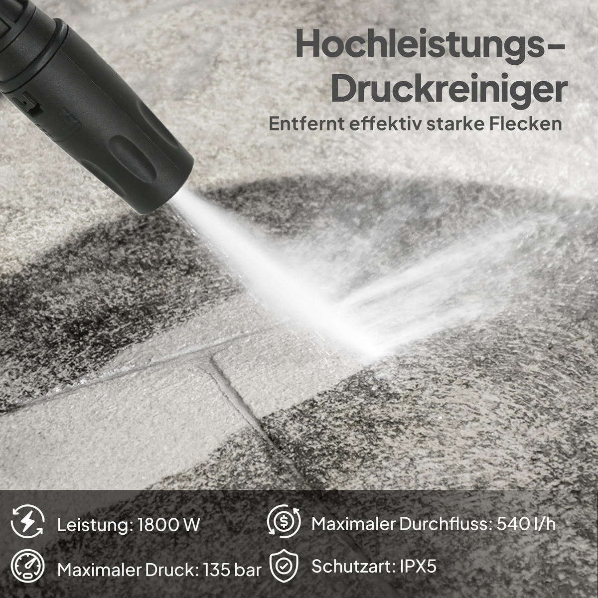 HOCHDRUCKREINIGER DE-10290 135 bar, 1800 W, verstellbare Düse Schwarz - Gelb, Metall (30/79.5/34.5cm) - ComfortXL