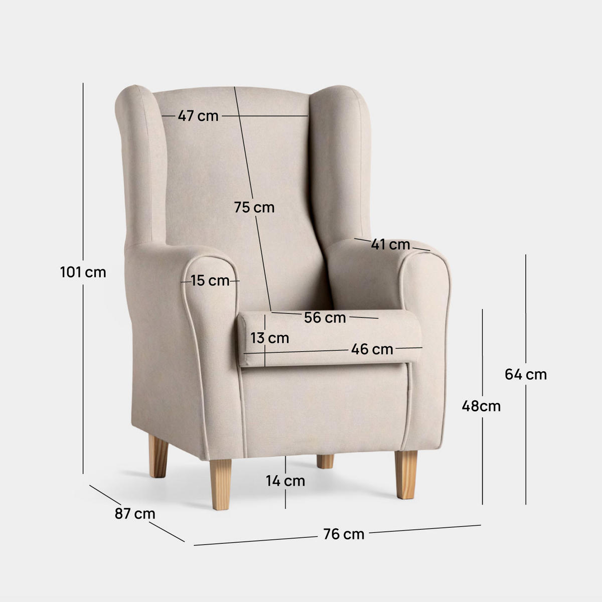 LESESESSEL Isabela Beige 76 cm x 101 cm - Beige, Textil (76/101/87cm) - Klast Home