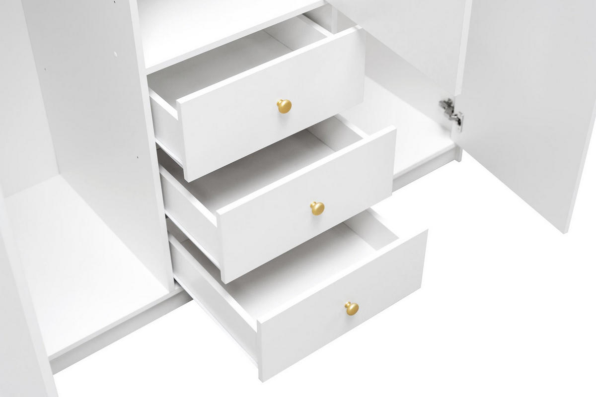 KLEIDERSCHRANK Rainbow Schwarz, dreitüriger Drehtürenschränk mit Spiegel und Schubladen - Schwarz, Holzwerkstoff (149/200/58cm) - Bettso