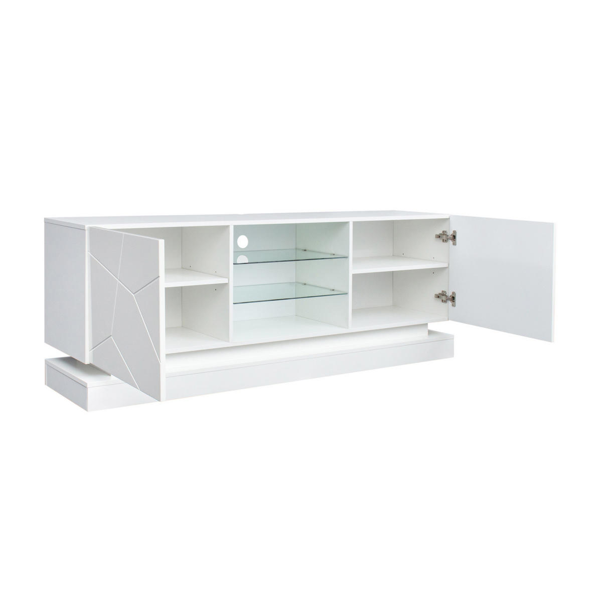TV-LOWBOARD aus Spanplatte 160x38,5x60 cm Weiß mit verstellbaren Böden und USB-Lichtleiste - Weiß, Holzwerkstoff (160/60/38.5cm) - IVMEU