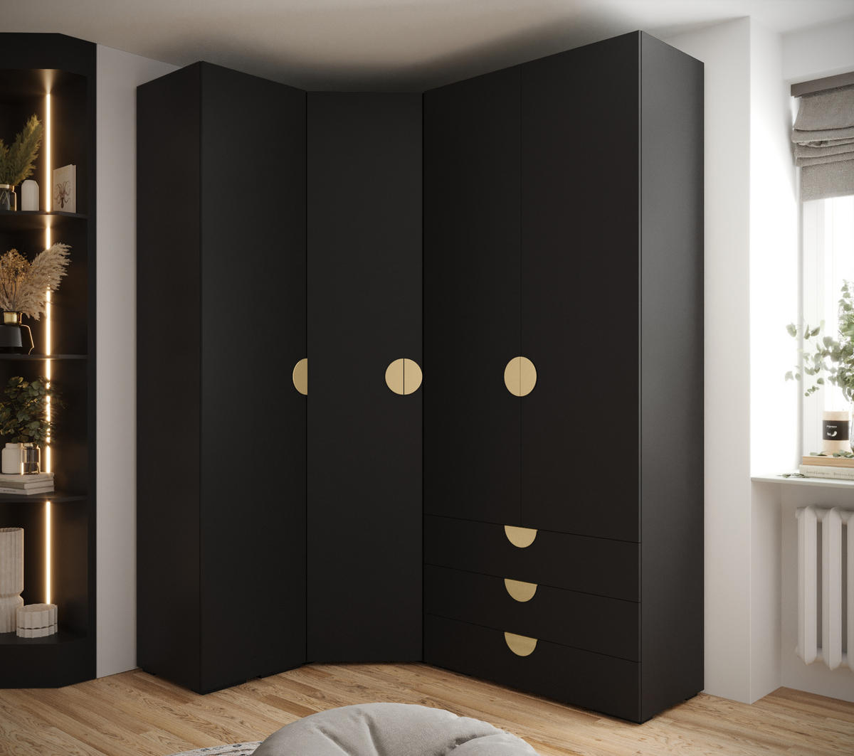 GARDEROBEN-SET 236,7/181,7/47 - Goldfarben/Schwarz, Holz/Kunststoff (181.7/236.7/47cm) - Abiks Möbel