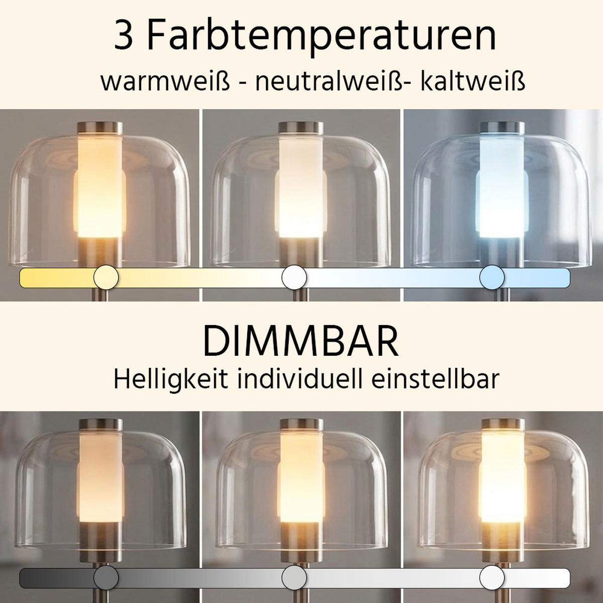 LED TISCHLEUCHTE Pilz Nickel, Silber, Touchdimmer, CCT - Silberfarben, Metall (13/13/25cm) - Globo Lighting