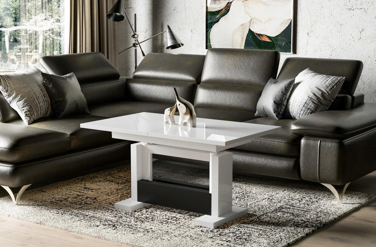 COUCHTISCH Kella höhenverstellbar ausziehbar bis 170 cm - Weiß Hochglanz, Holzwerkstoff (110/65/58cm) - Endo-Moebel