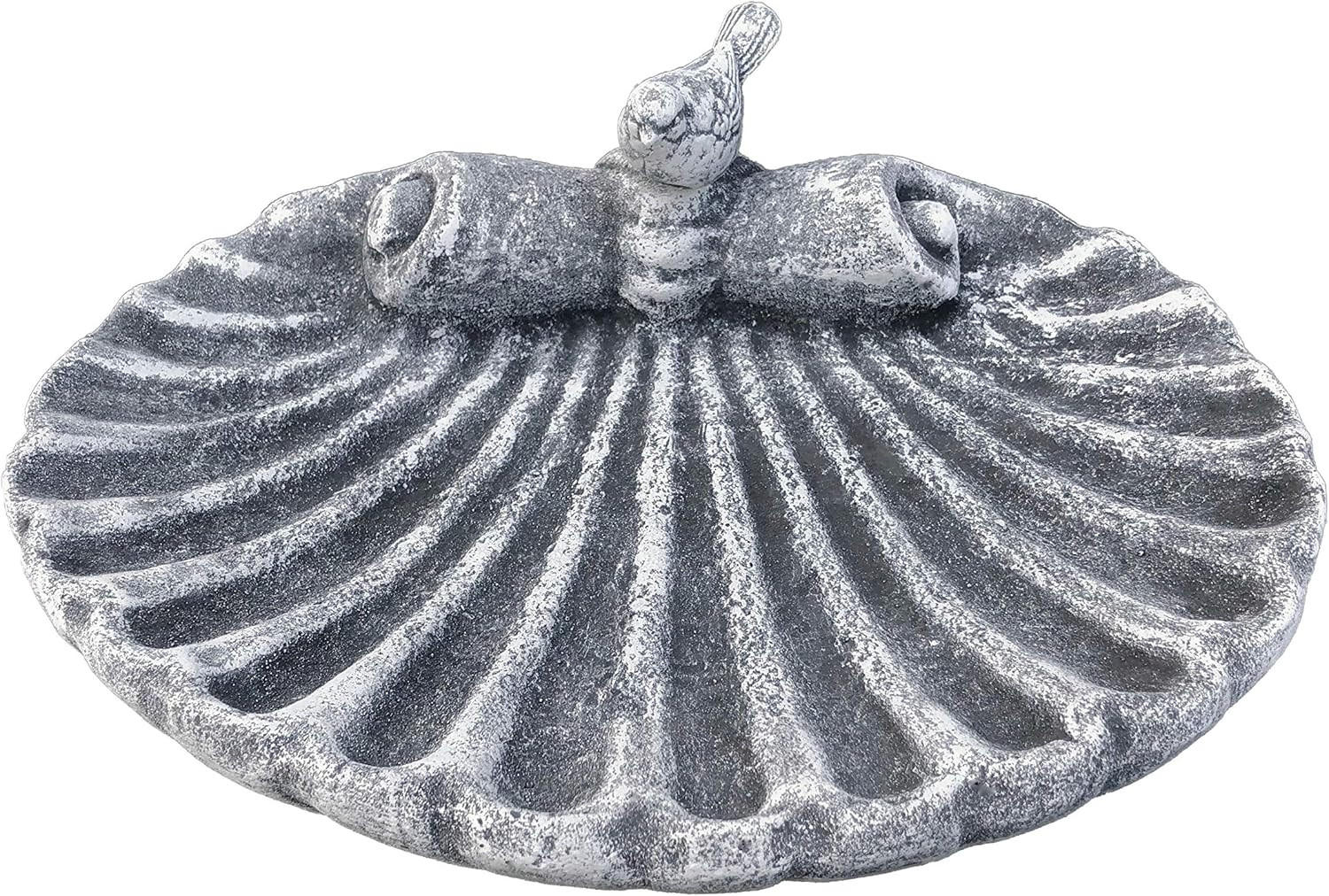 VOGELTRÄNKE Muschel mit steckbaren Vogel frostfest Steinguss - Grau, Stein (35/4/28cm) - stoneandstyle