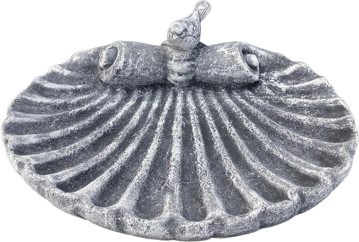 VOGELTRÄNKE Muschel mit steckbaren Vogel frostfest Steinguss - Grau, Stein (35/4/28cm) - stoneandstyle