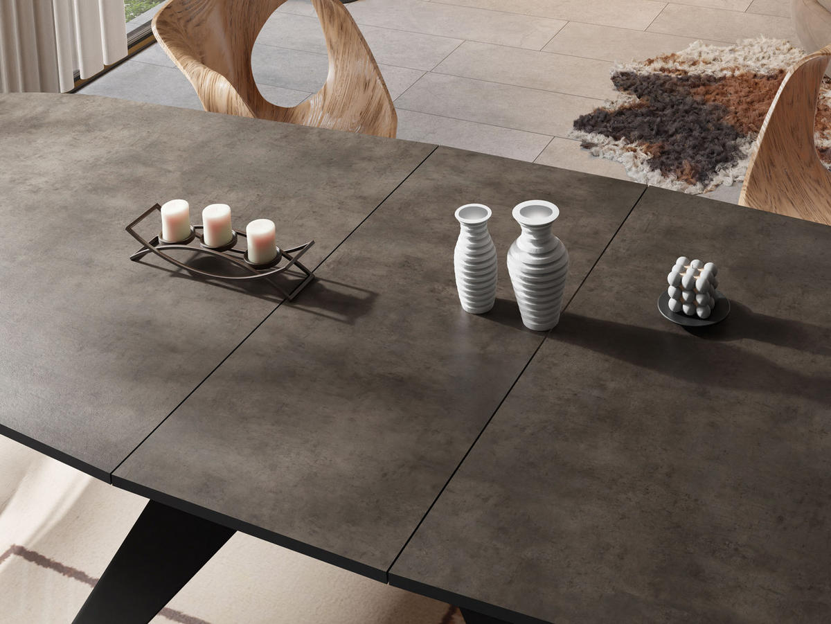 ESSTISCH Foster rechteckig ausziehbar, Dunkelgrauer Chicago Beton 180-218/90/76 cm - Dunkelgrau/Schwarz, Holzwerkstoff/Metall (180/90/76cm) - WFL GROUP