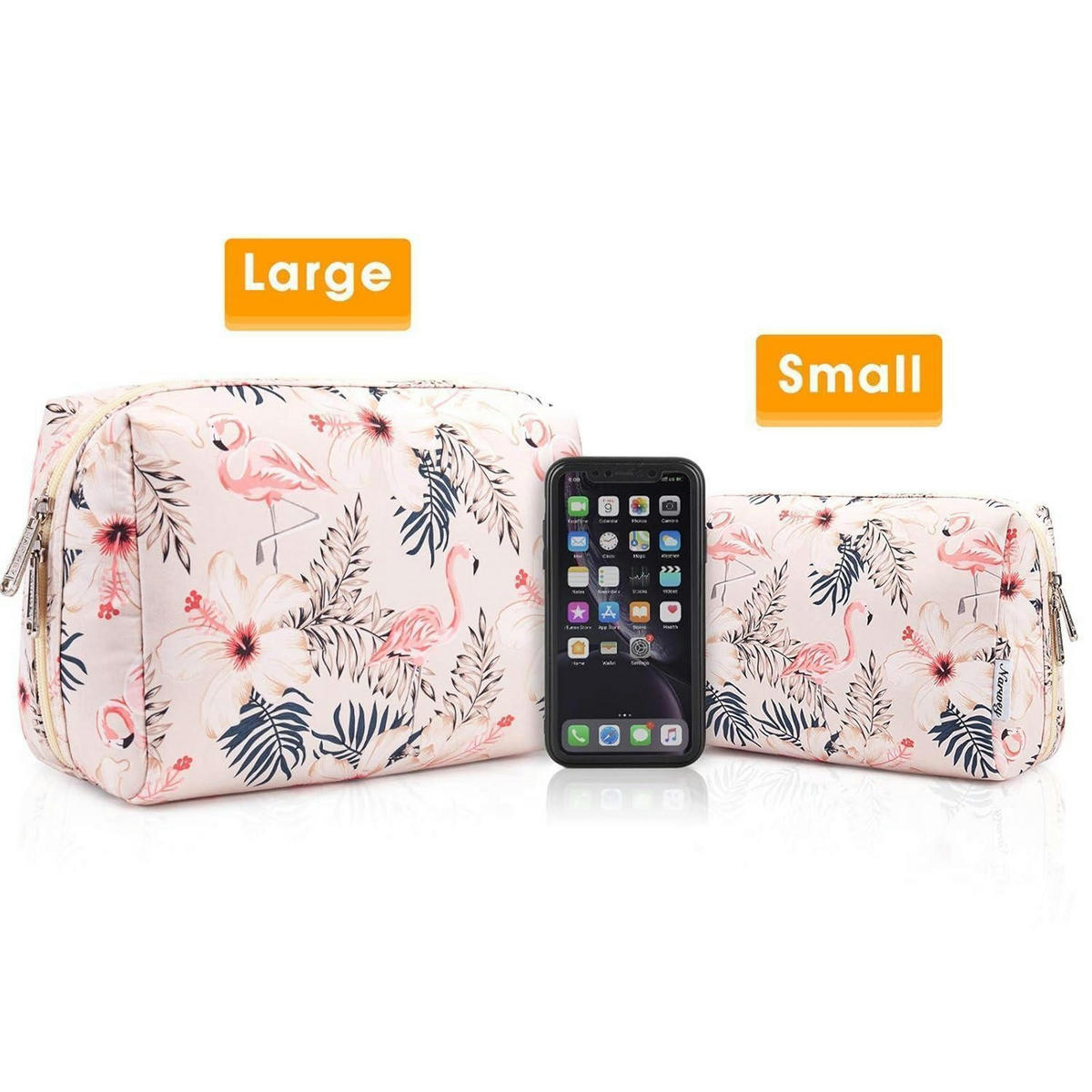 KULTURTASCHE Flamingo Beiger Flamingo L 22 x 15 x 10 cm - Multicolor, Textil (5/5/1cm)