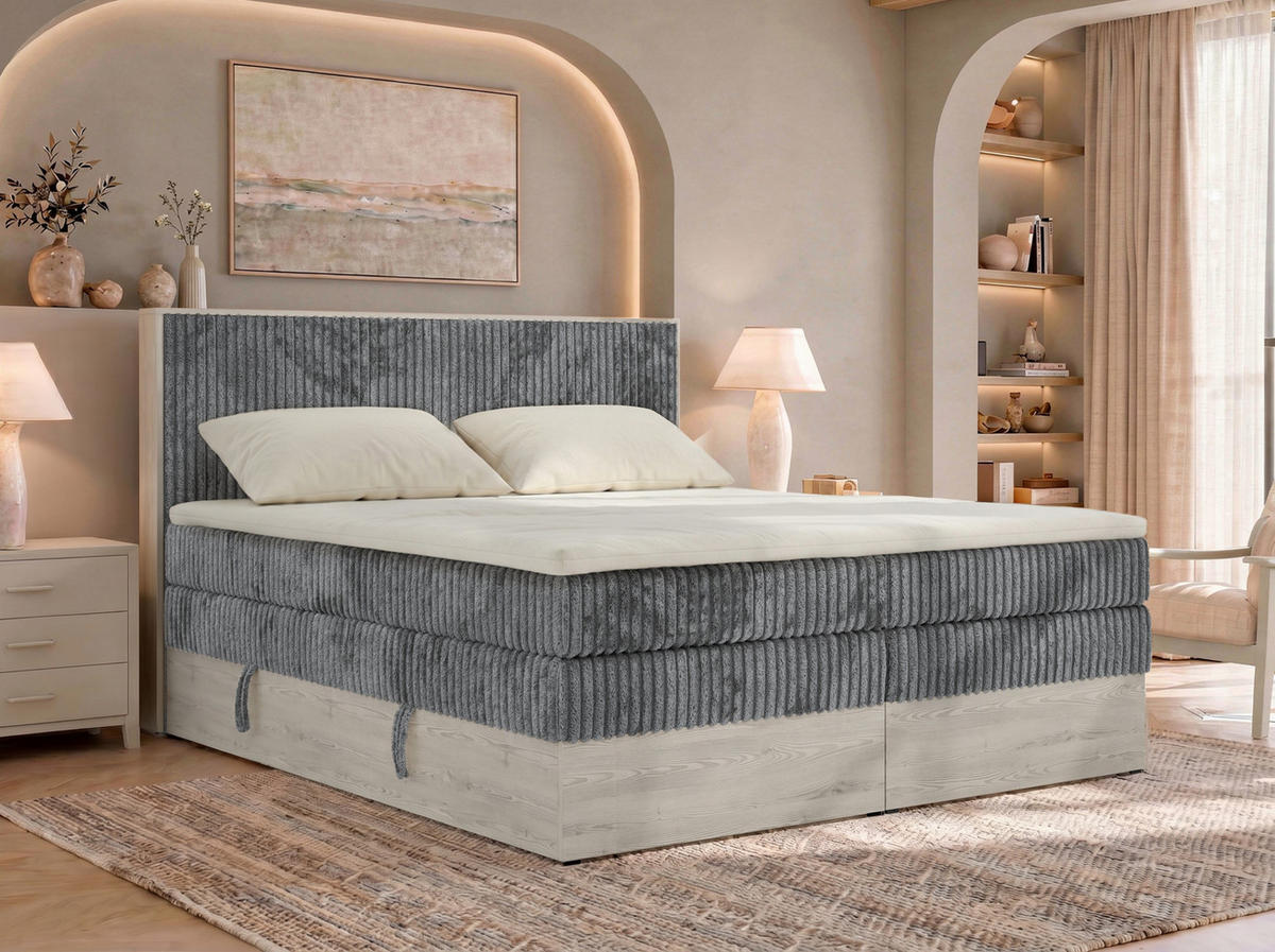 POSTEL BOXSPRING NORDIC KING 140/200 - Šedá Manšestr - Topper Visco - H3 - šedá/černá, textil/plast (140/200cm) - MKS