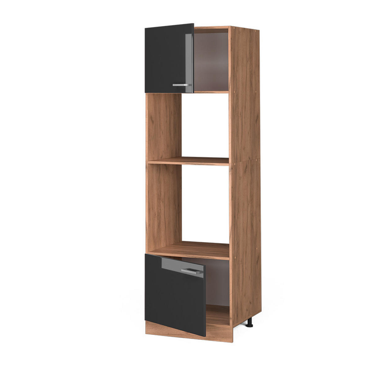 MIKROWELLENSCHRANK R-Line Anthrazit Hochglanz 60 cm - Honigeiche/Schwarz Hochglanz, Holzwerkstoff (60/206.8/57.2cm) - Vicco