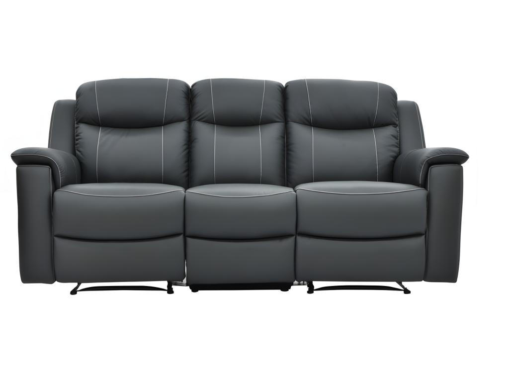 RELAXSOFA Leder 3-Sitzer - Anthrazit - EVASION - Anthrazit, Leder (96/100/205cm) - Vente-Unique