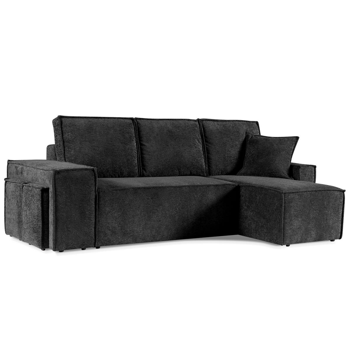 ECKSCHLAFSOFA Colby mit Schlaffunktion und zwei Hockern, universeller Ottomane, Anthrazit - Anthrazit, Textil (265/155cm) - Beautysofa
