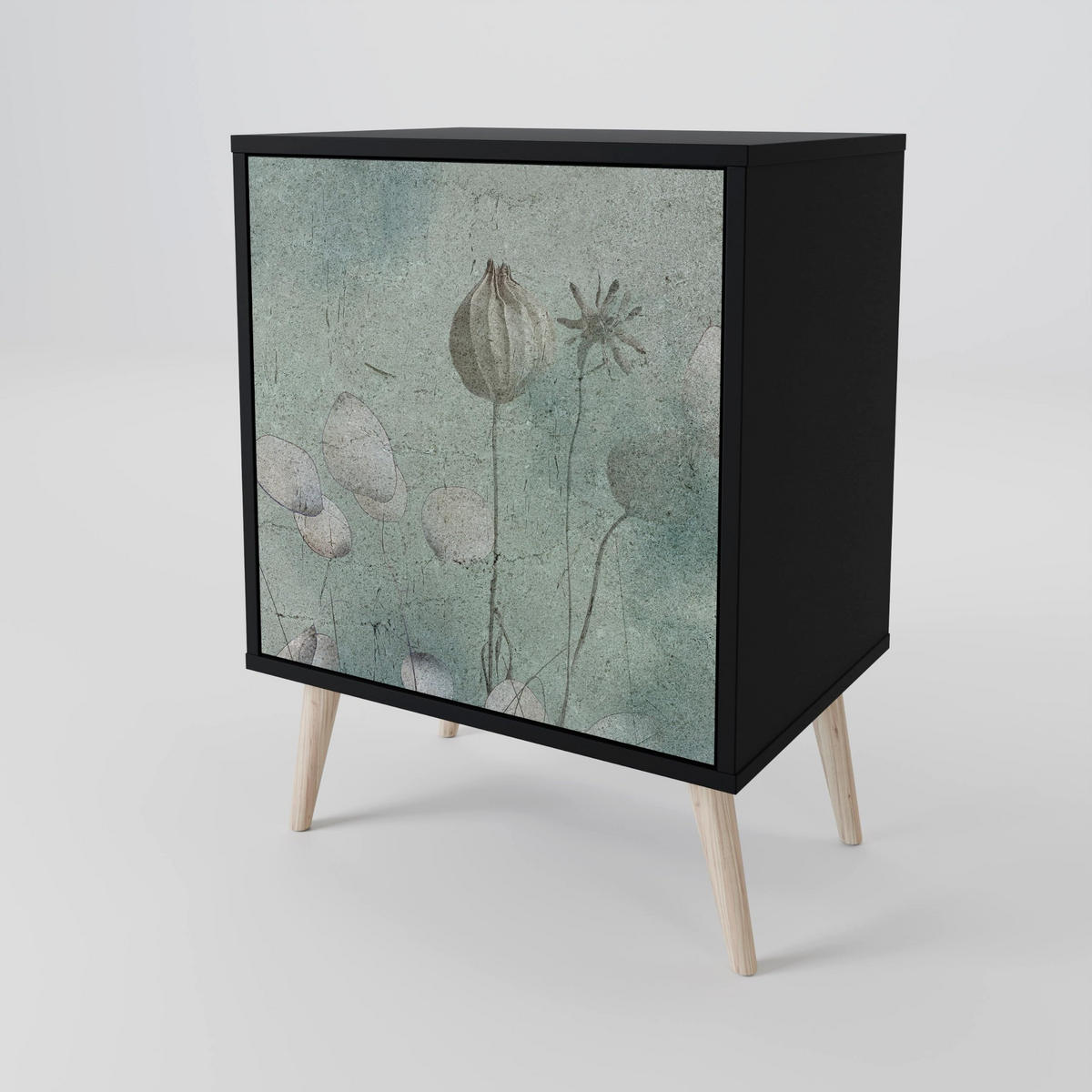 SIDEBOARD NIGHT LADY, Schwarz, 57,5x42x67,5 cm, Schwarze Metall-Rahmenfüße - Multicolor/Schwarz, Holzwerkstoff/Metall (57.5/67.5/42cm) - SpaceRebels