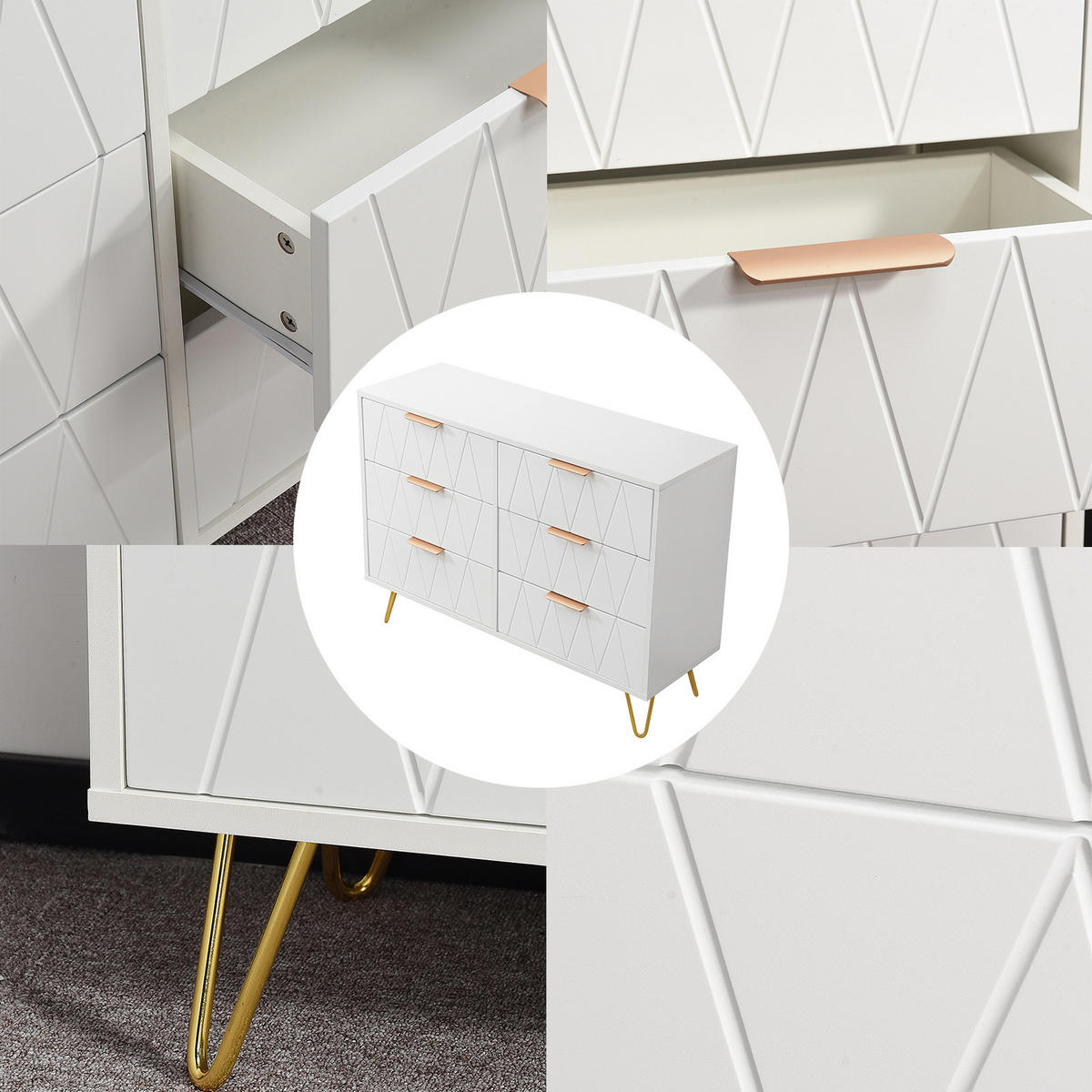 KOMMODE Weiß 6 Schubladen,Sideboard für Wohnzimmer und Schlafzimmer - Weiß, Holz/Metall (34/73/100cm) - PARAFTA HOME