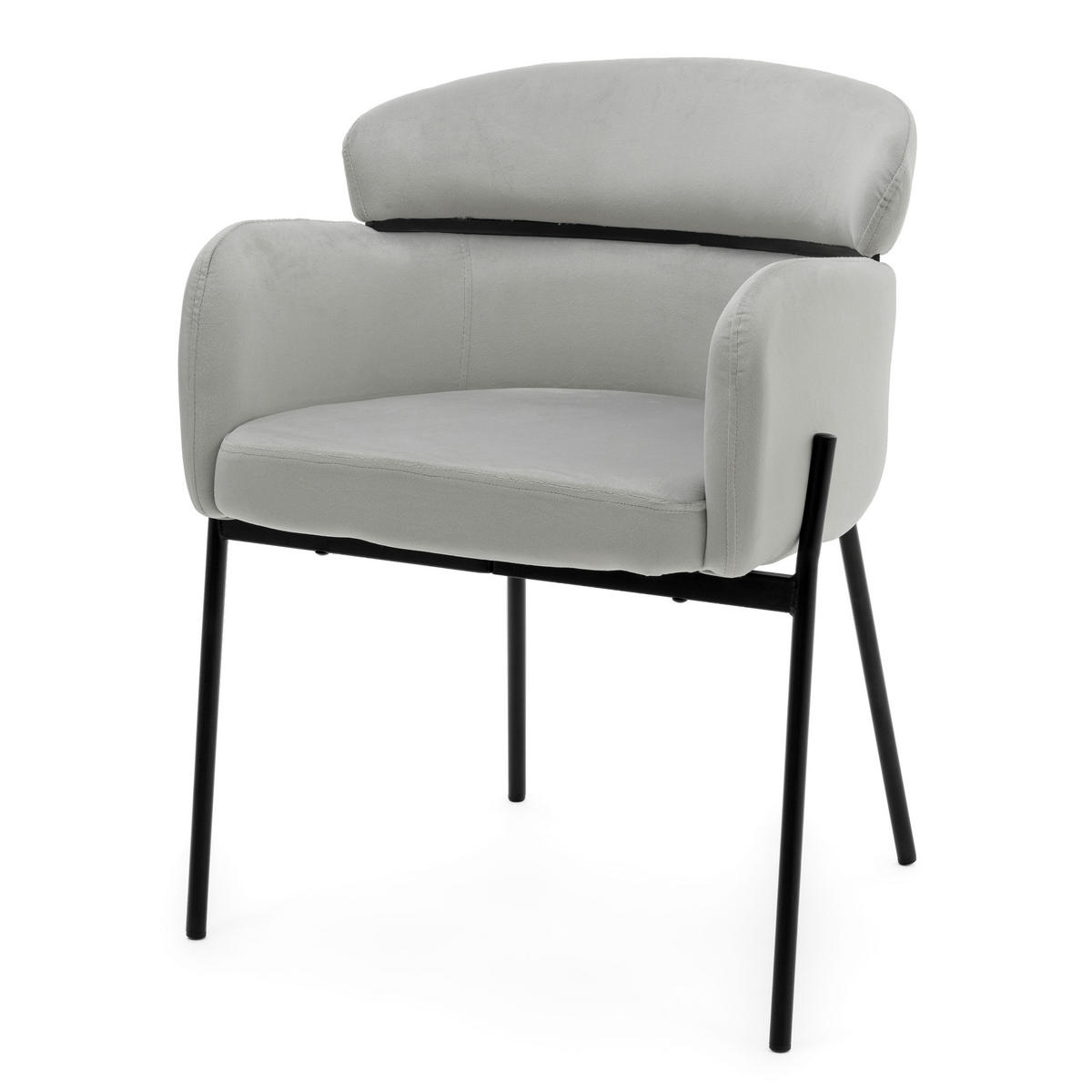 STUHL BOLZANO gepolsterter mit Steppung - hellgrau - Samt Velour - Hellgrau/Schwarz, Textil/Metall (62/80/61cm) - NEW HOME